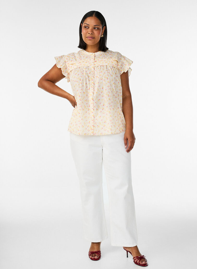 Ermel&oslash;s A-linje bomullsskjorte bluse, Gul, Model image number 1