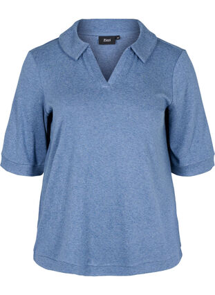 Melert T-skjorte med krage, Blue Melange, Packshot image number 0