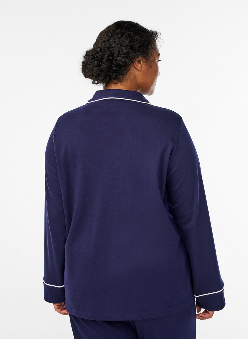 Bomullspyjamas-skjorte med brystlomme, Blå, Model image number 2