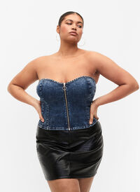 Kortsett av denim med glidelås, Blue denim, Model
