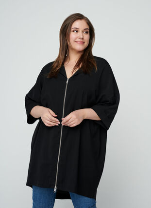 Oversized tunika med glidelås, Black, Model image number 0