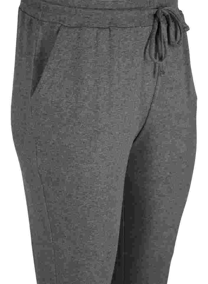 Melerte bukser med knyting og lommer, Black Melange, Packshot image number 2