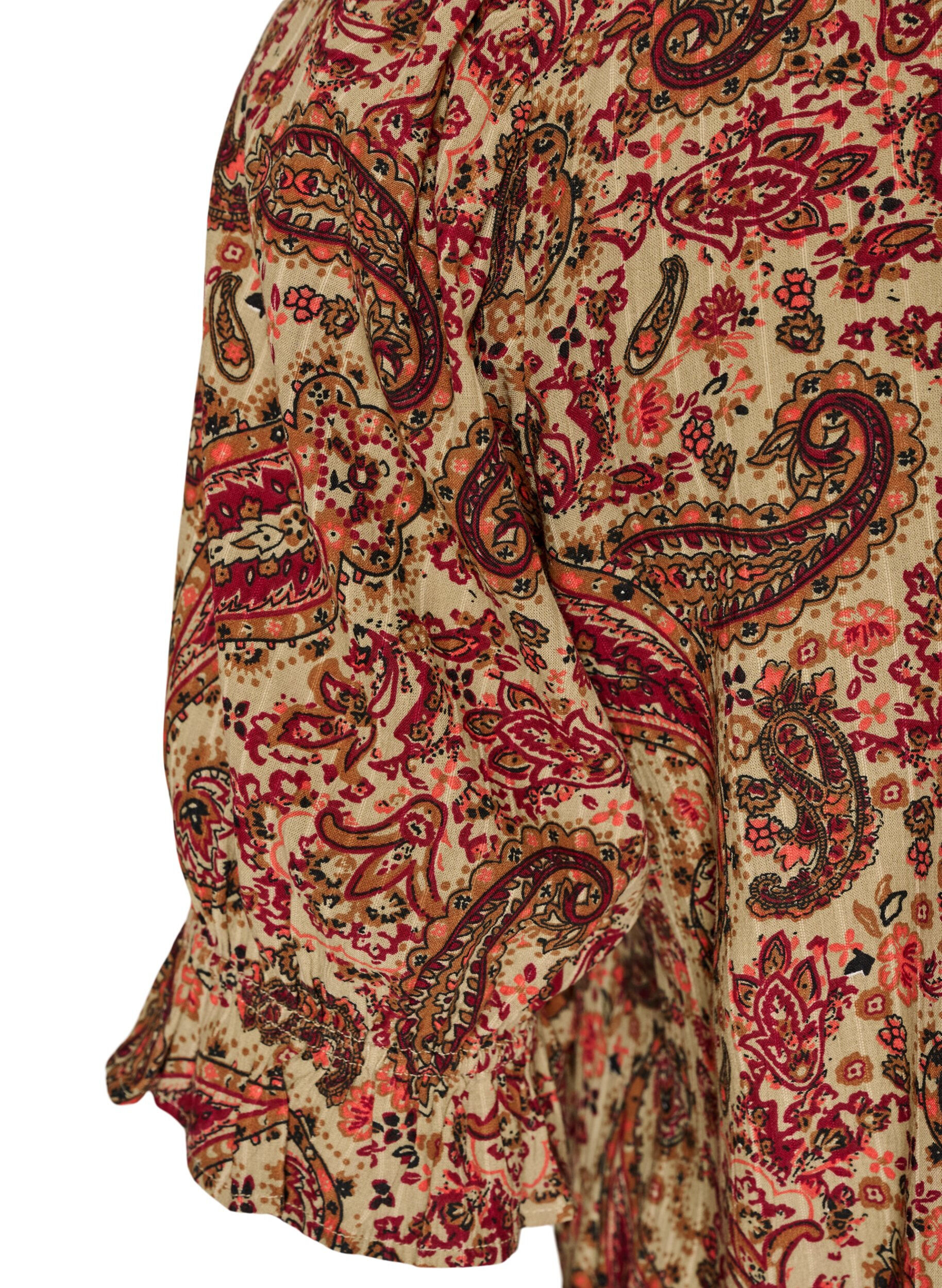 ZizziViskose bluse med paisleym&oslash;nster og firkantet utringning, Brun, Packshot image number 3