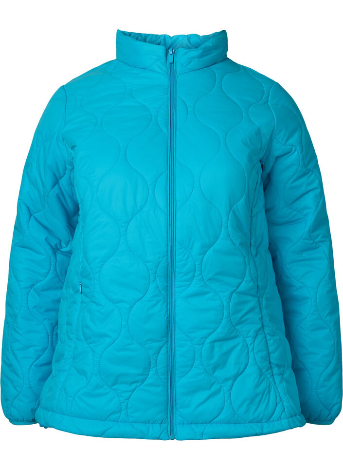 Quiltet jakke med glidelås og lommer, River Blue, Packshot image number 0