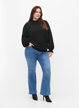 Zizzi Smockbluse med volanger og tekstur, Black, Model image number 2