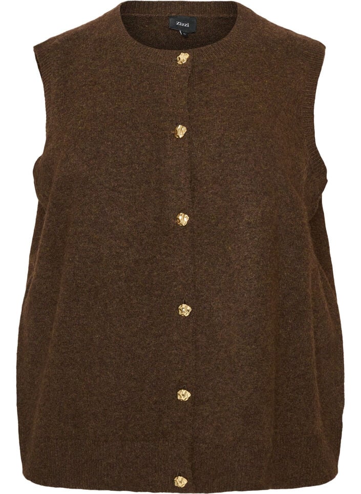 Strikket vest med dekorative knapper, Brun, Packshot image number 0