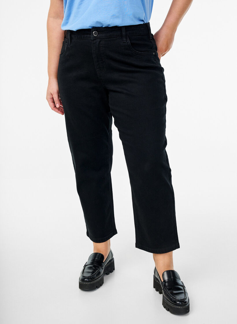 Cropped Vera jeans med straight fit, Svart, Model image number 2