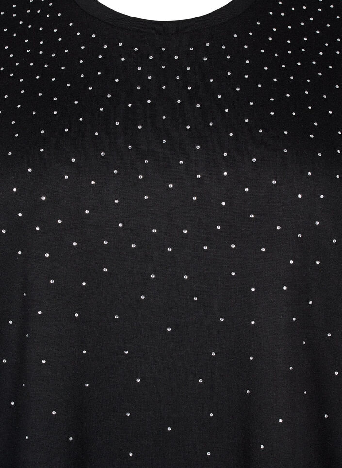 T-skjorte med strass og rund hals, Svart, Packshot image number 2
