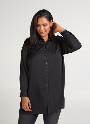 Tunika med knapper og feminine detaljer, Black, Model image number 0