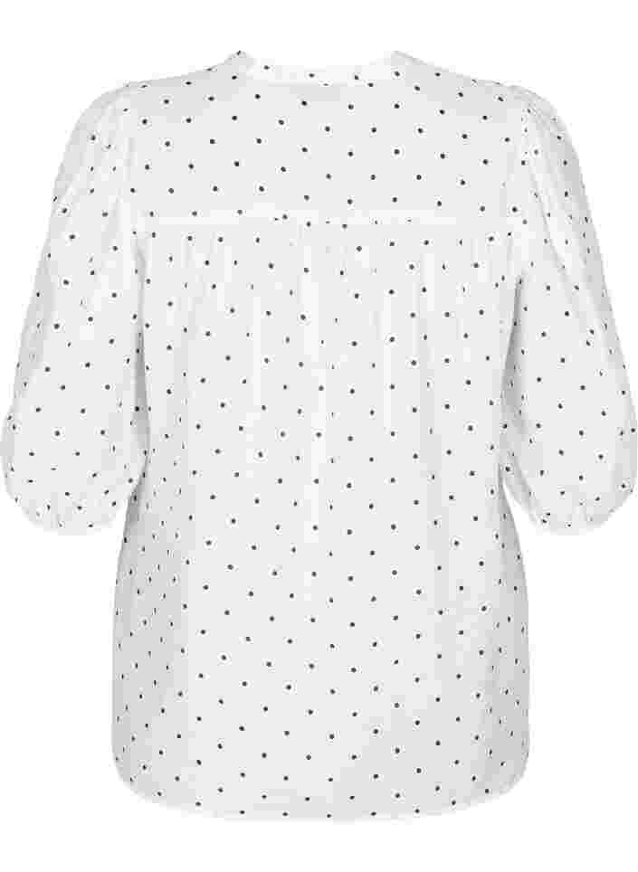 Prikkete bluse med 3/4 ermer i viskosemateriale, White Dot, Packshot image number 1