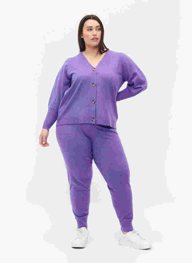 Strikket cardigan med knappelukking, Purple Opulence Mel., Model image number 2