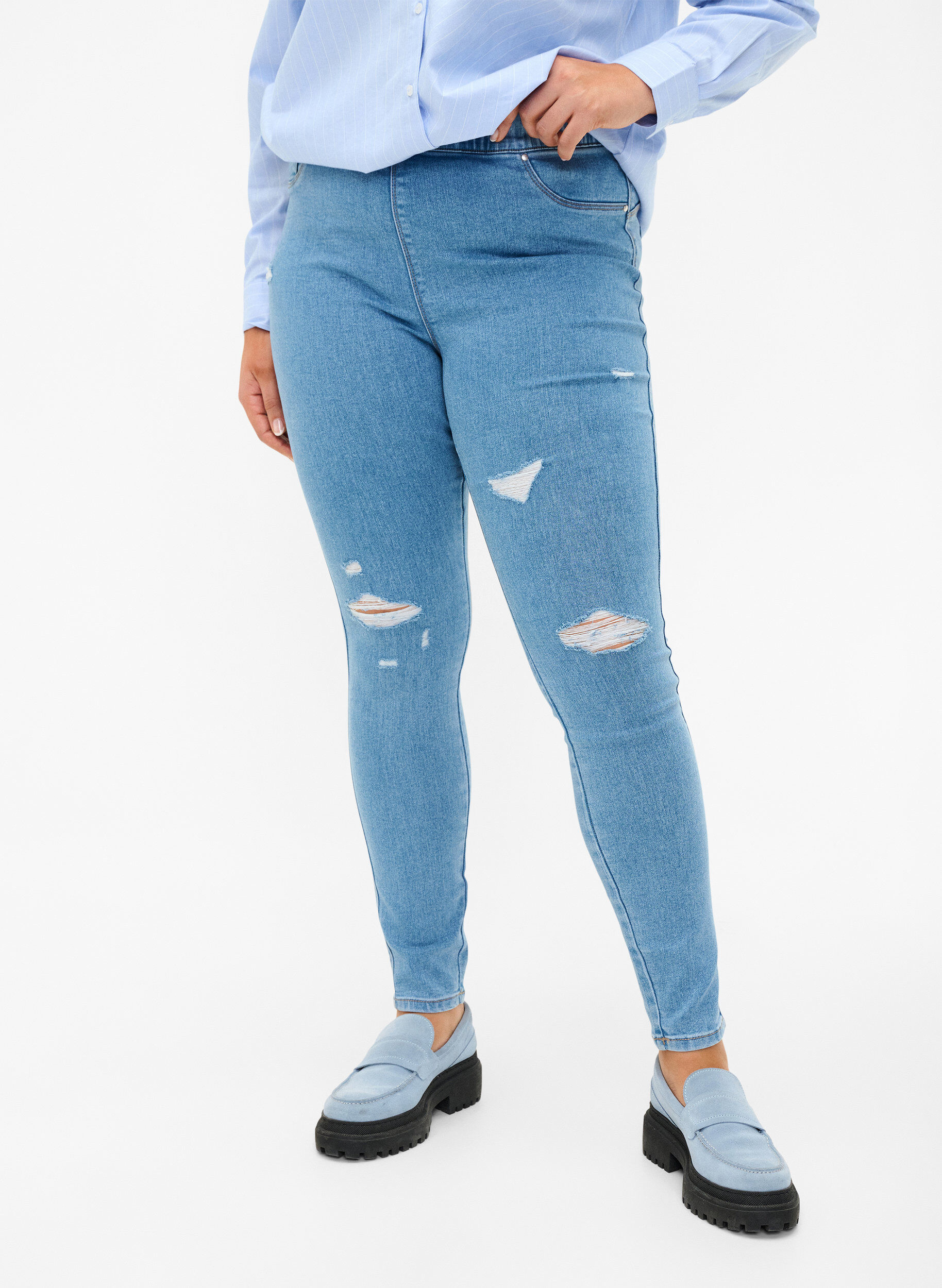 Zizzi Rippede jeggings, Light Blue, Model image number 2