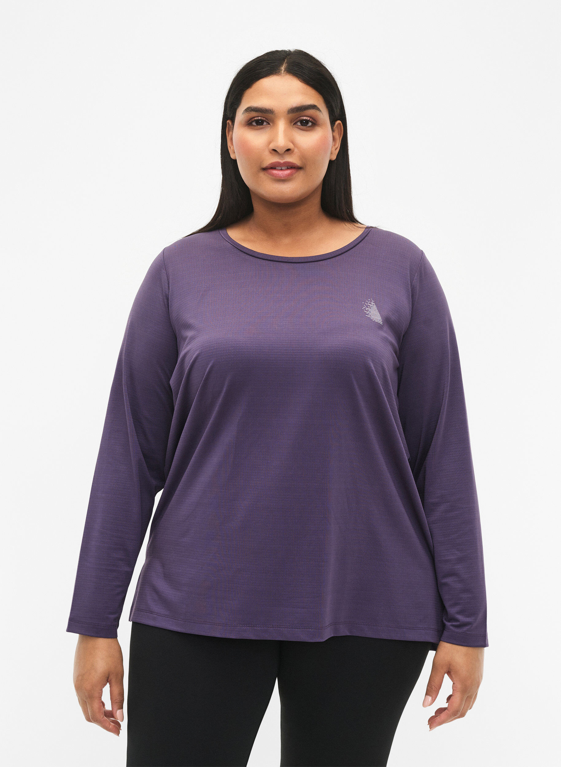 Zizzi Langermet treningsbluse med struktur, Purple Plumeria, Model image number 0