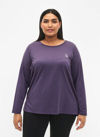 Langermet treningsbluse med struktur, Purple Plumeria, Model