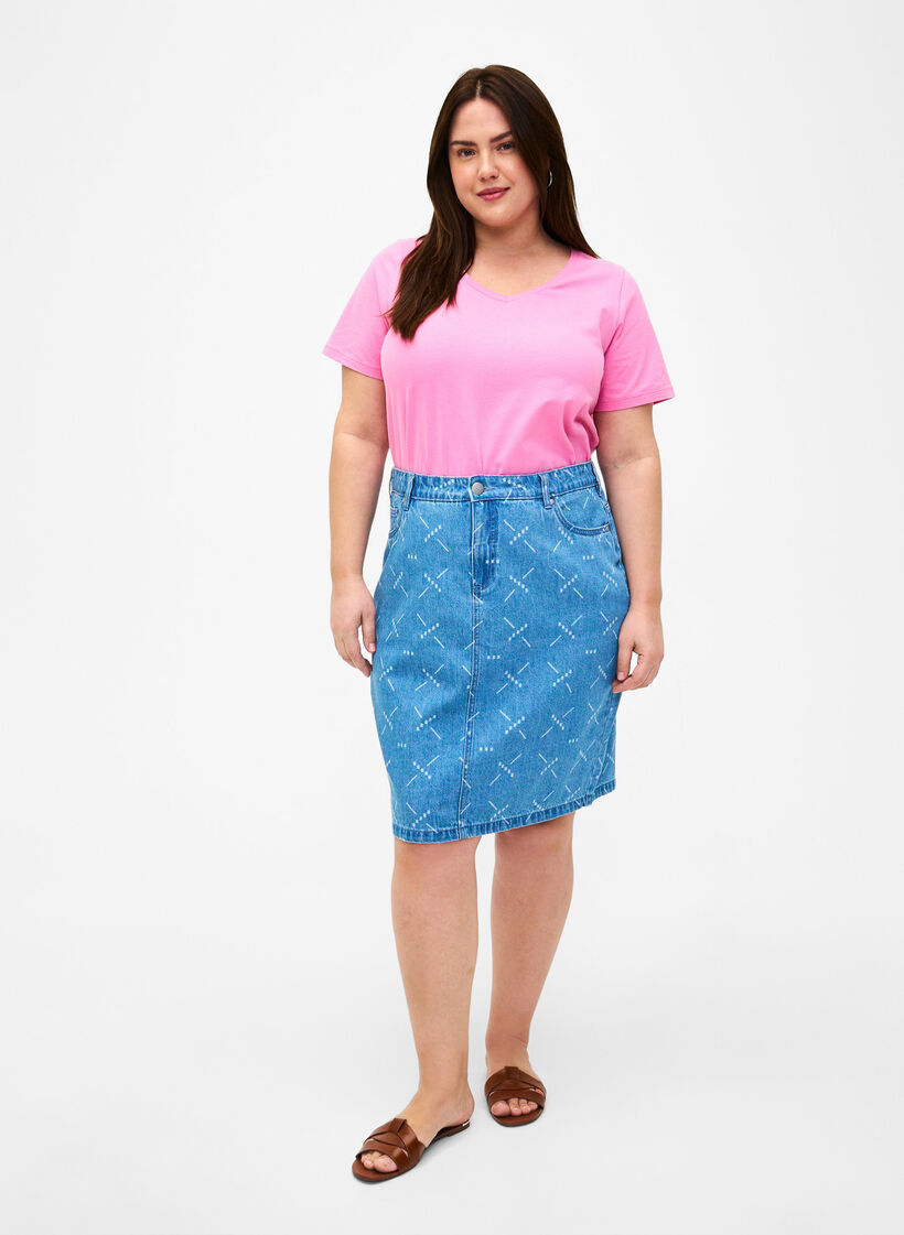 Jeansskjørt med mønster, Light blue denim, Model image number 3