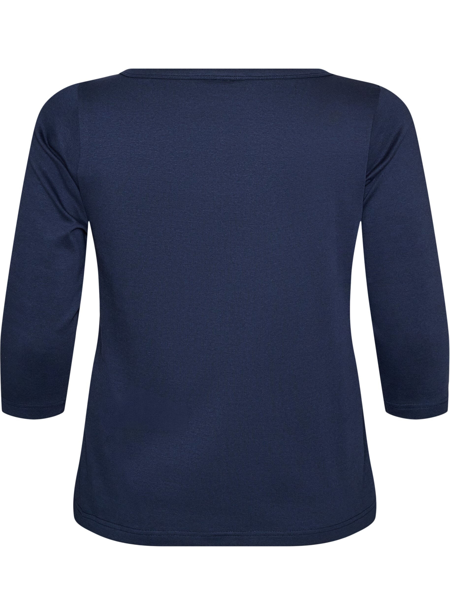 ZizziBasis-T-skjorte med b&aring;thals og 3/4-ermer, Bl&aring;, Packshot image number 1