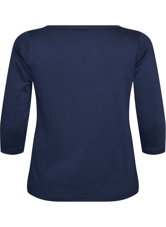 Basis-T-skjorte med b&aring;thals og 3/4-ermer, Bl&aring;, Packshot image number 1