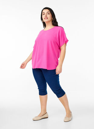 Zizzi Bluse med korte ermer og rund hals, Rosa, Model image number 1