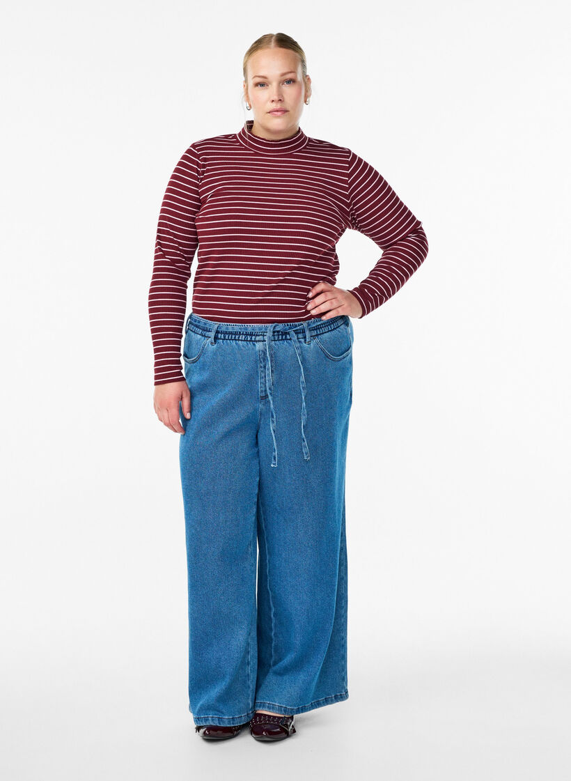Stripet ribbet jerseybluse med høy hals, T.Port Fairy Tale, Model