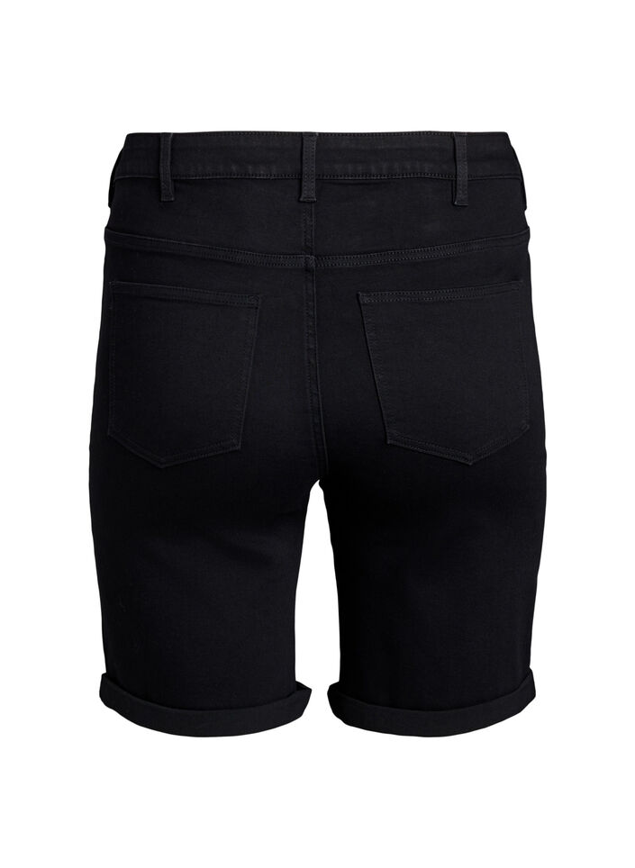 Tettsittende denimshorts med h&oslash;y midje, Svart, Packshot image number 1