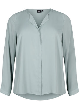 Zizzi Ensfarget skjorte med v-hals, Chinois Green, Packshot image number 0