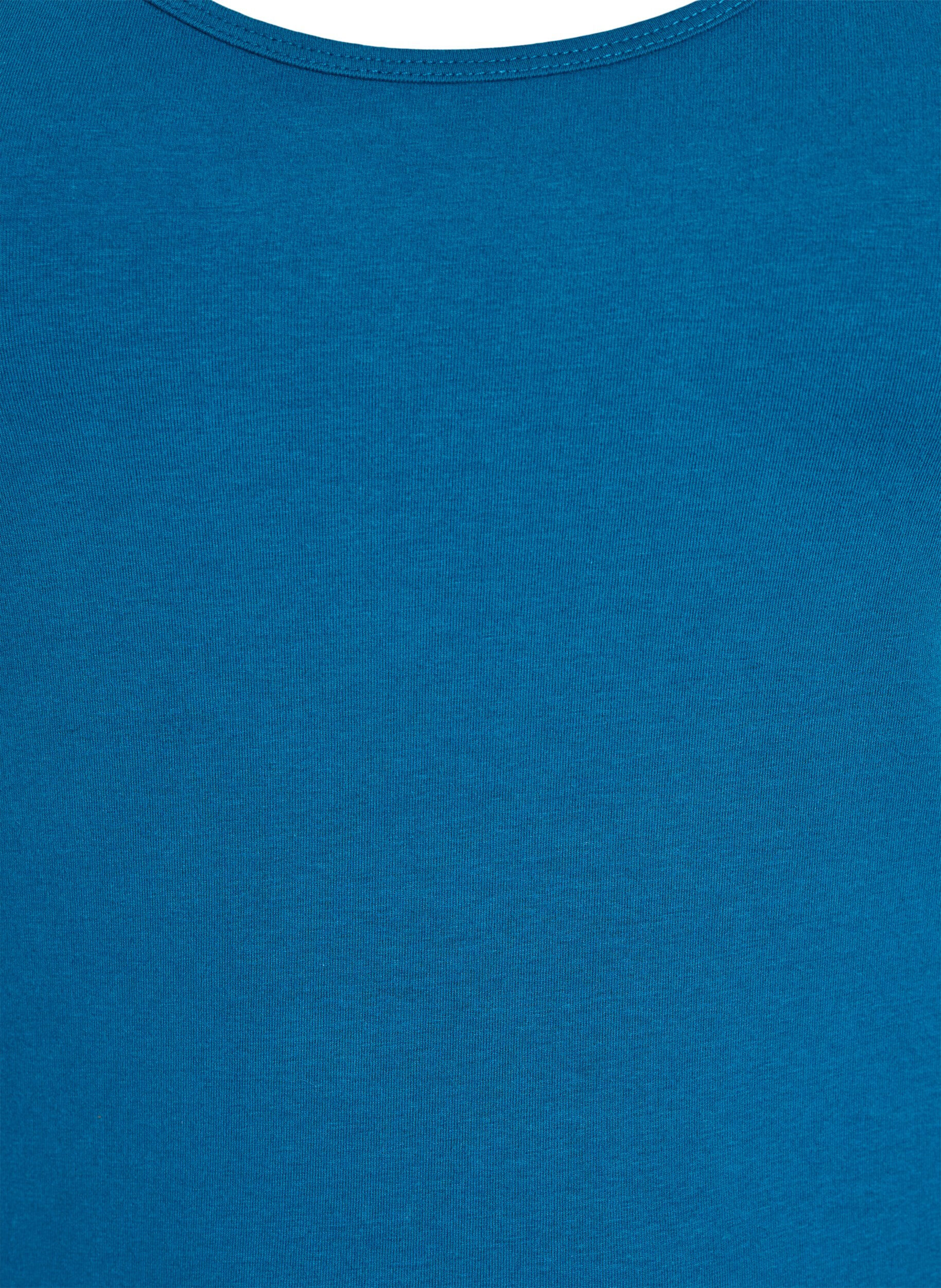 ZizziEnsfarget basic topp i bomull, Bl&aring;, Packshot image number 2