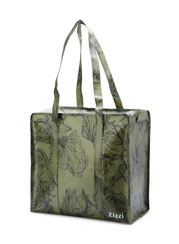 Handlepose med glidelås, Green Flower AOP, Packshot image number 0