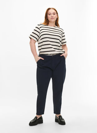 Bluse med korte ermer og kontrastfargede striper, Sand Black Stripe, Model image number 2