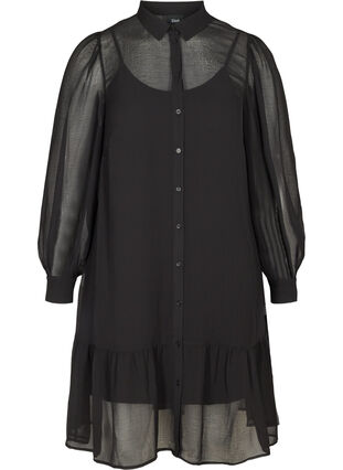 Langermet kjole med knappelukking, Black, Packshot image number 0