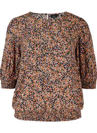 Mønstrete bluse med smock og 3/4-ermer, Ditsy Flower AOP