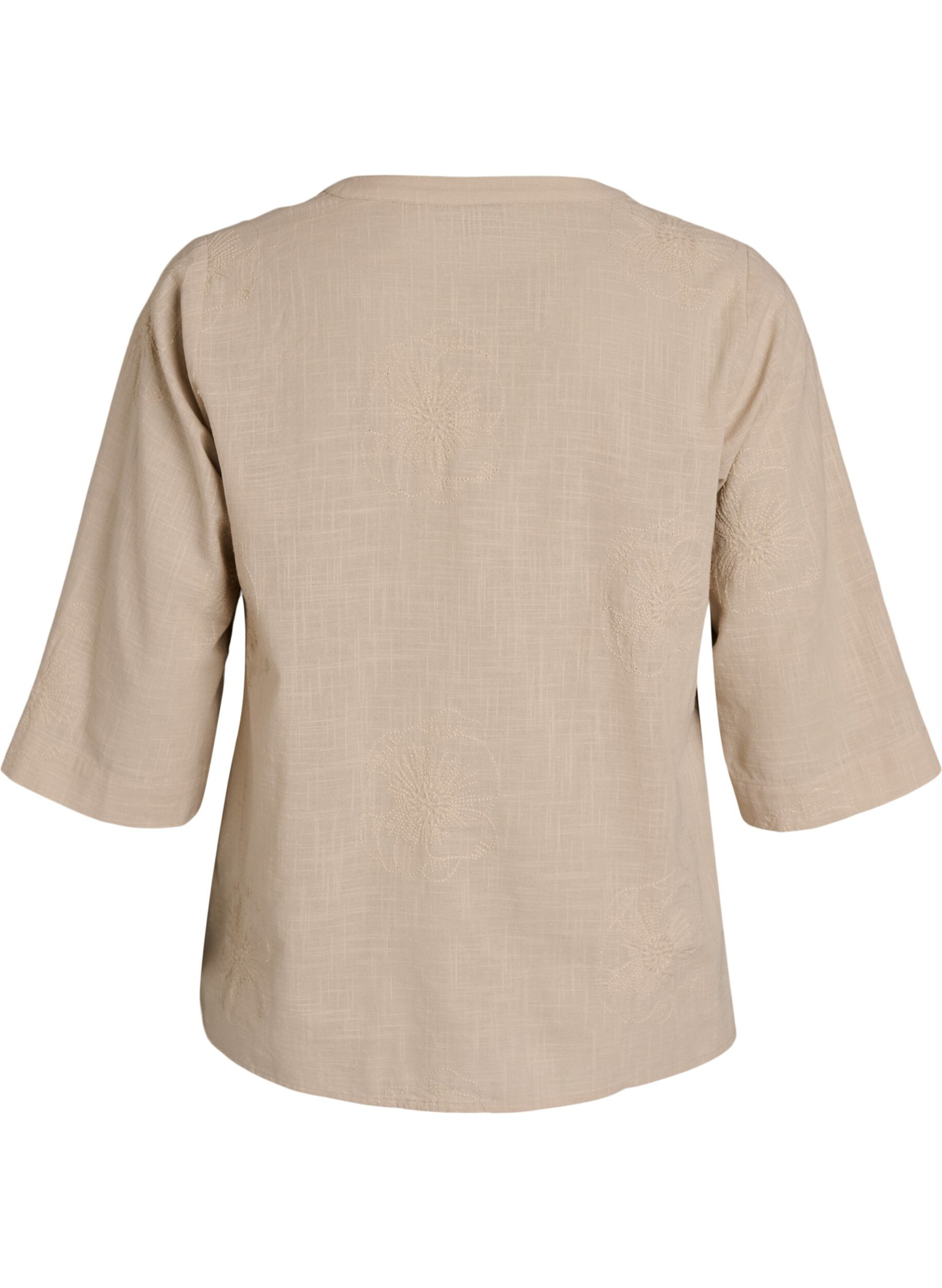 ZizziBluse i bomull med broderte detaljer og 3/4 ermer, Beige, Packshot image number 1