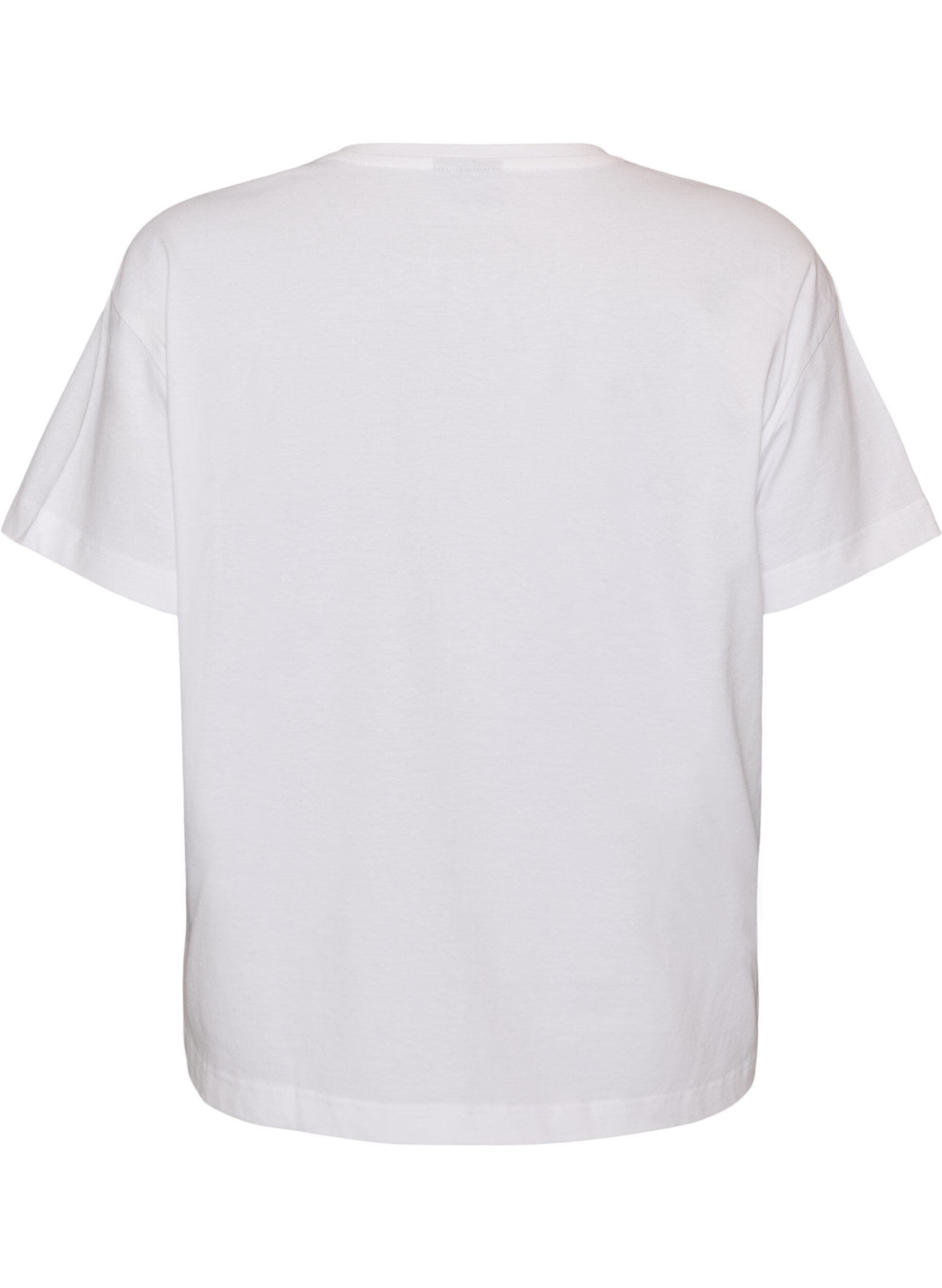 Zizzi100% bomulls T-skjorte med korte ermer og trykk, Hvit, Packshot image number 1