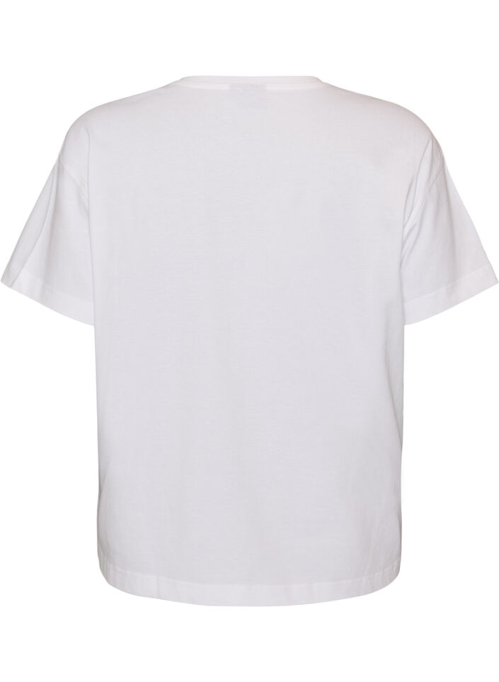 100% bomulls T-skjorte med korte ermer og trykk, Hvit, Packshot image number 1