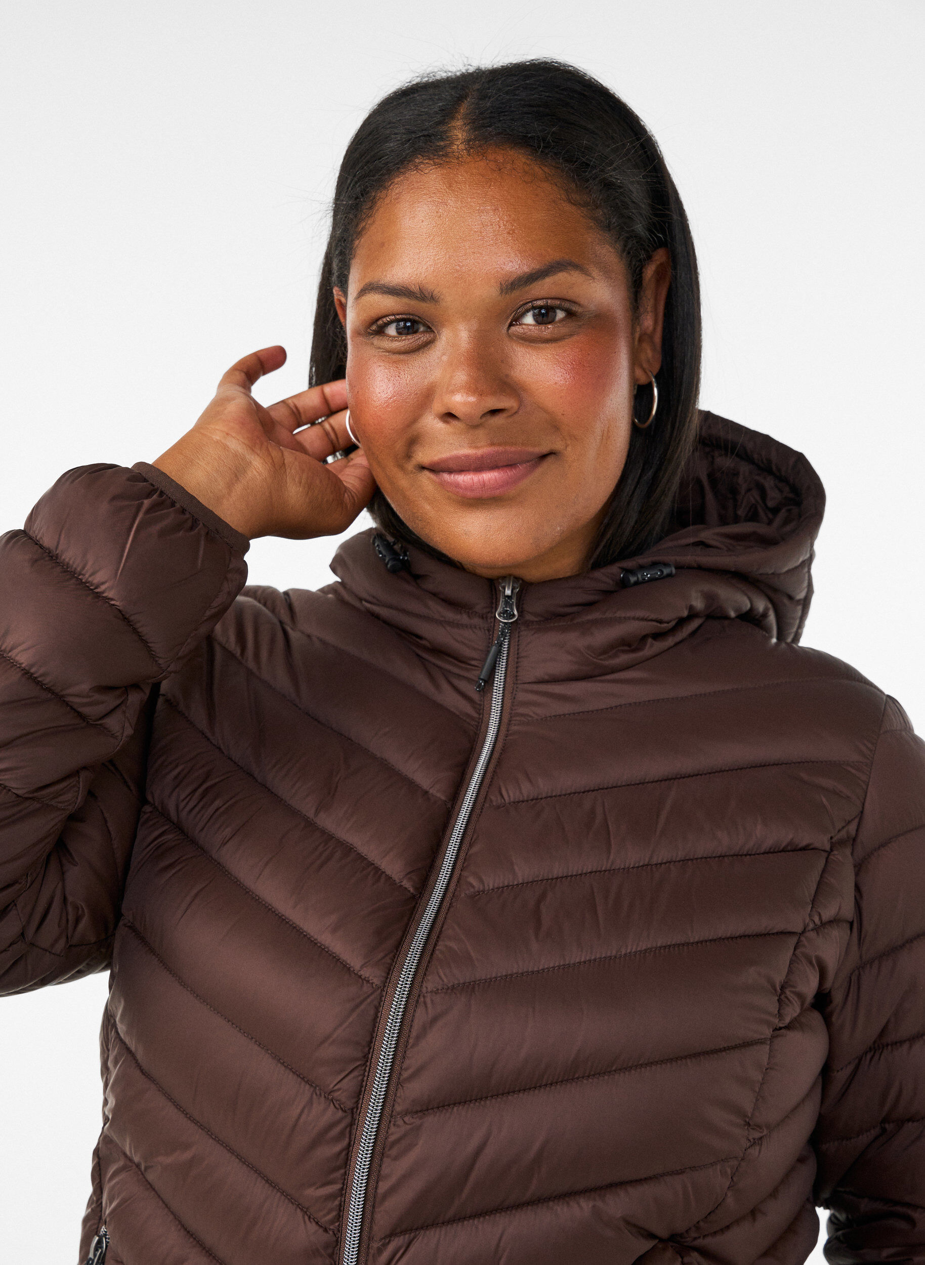 ZizziLett jakke med hette, Brun, Model image number 3