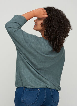 Melert bluse med justerbar bunn, Balsam Green Mel , Model image number 1