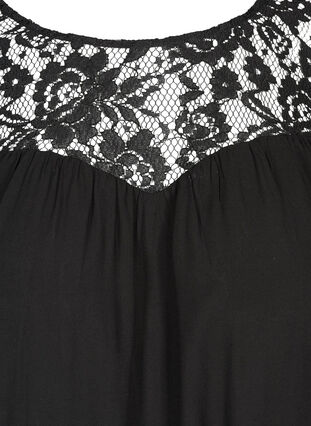 Bluse i viskose med blonder, Black, Packshot image number 2