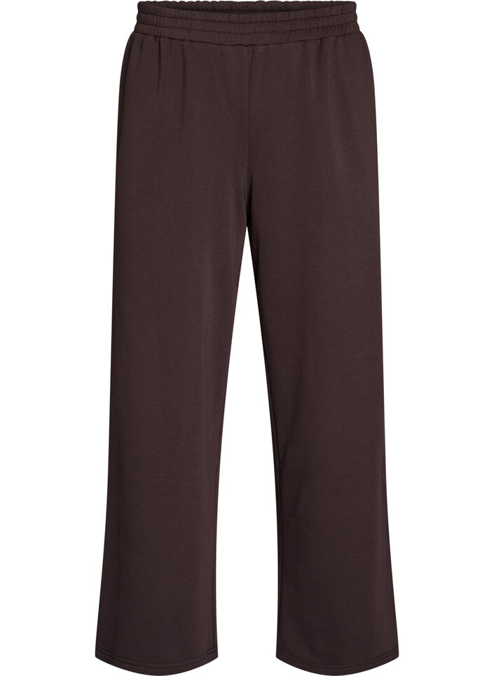 Sweatpants med h&oslash;y midje og vide ben, Brun, Packshot image number 0