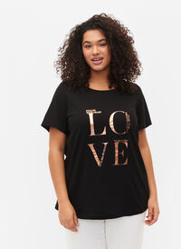 Kortermet T-skjorte i bomull med trykk, Black W. Love , Model