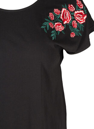 T-skjorte i bomull med broderi, Black, Packshot image number 2