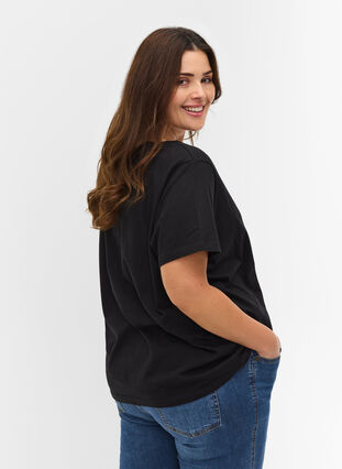 T-skjorte i økologisk bomull med snøredetalj, Black, Model image number 1