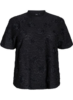Zizzi Bluse med 3D-blomster og korte ermer, Svart, Packshot image number 0