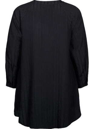 Lang viskose skjorte med stripete struktur, Black, Packshot image number 1
