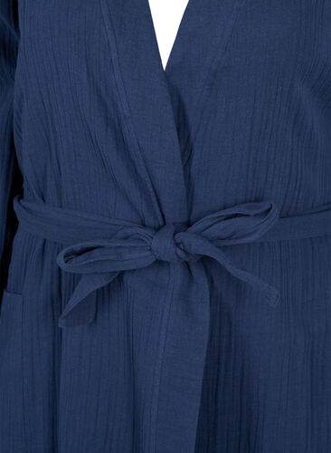 Morgenkåpe i bomull med knyting, Navy Blazer, Packshot image number 2