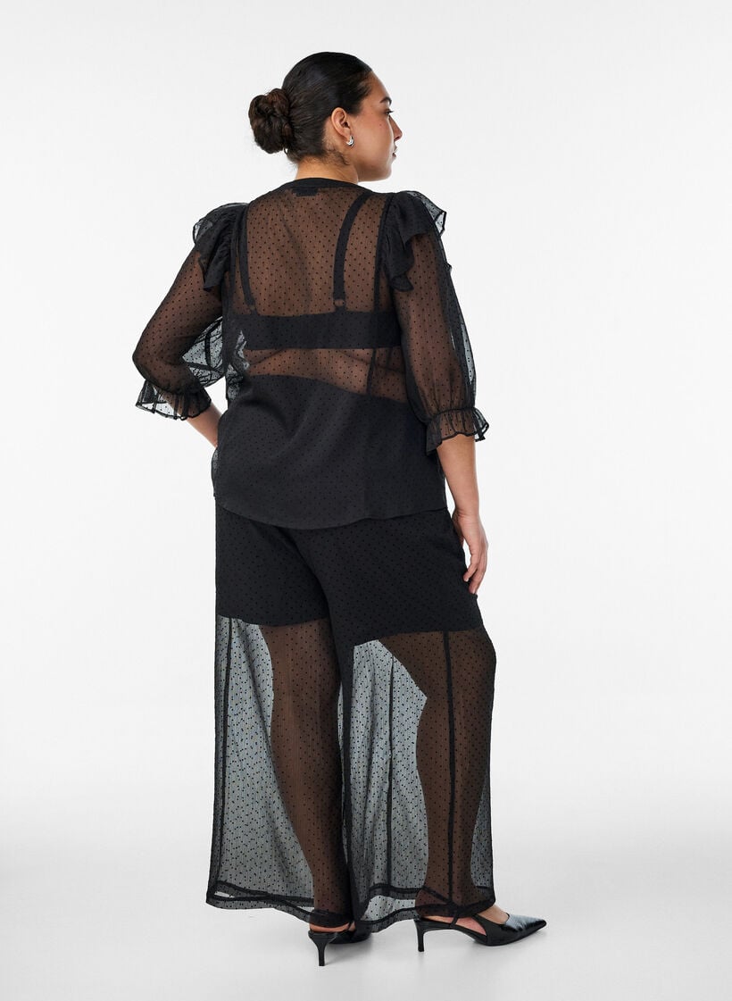 Loose fit chiffongbukser med prikker, Svart, Model