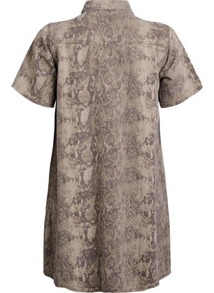 Zizzi Kort denim skjortekjole med slangeprint, Light Snake AOP, Packshot image number 1
