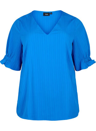 Stripete bluse med 1/2 ermer, Victoria blue, Packshot image number 0