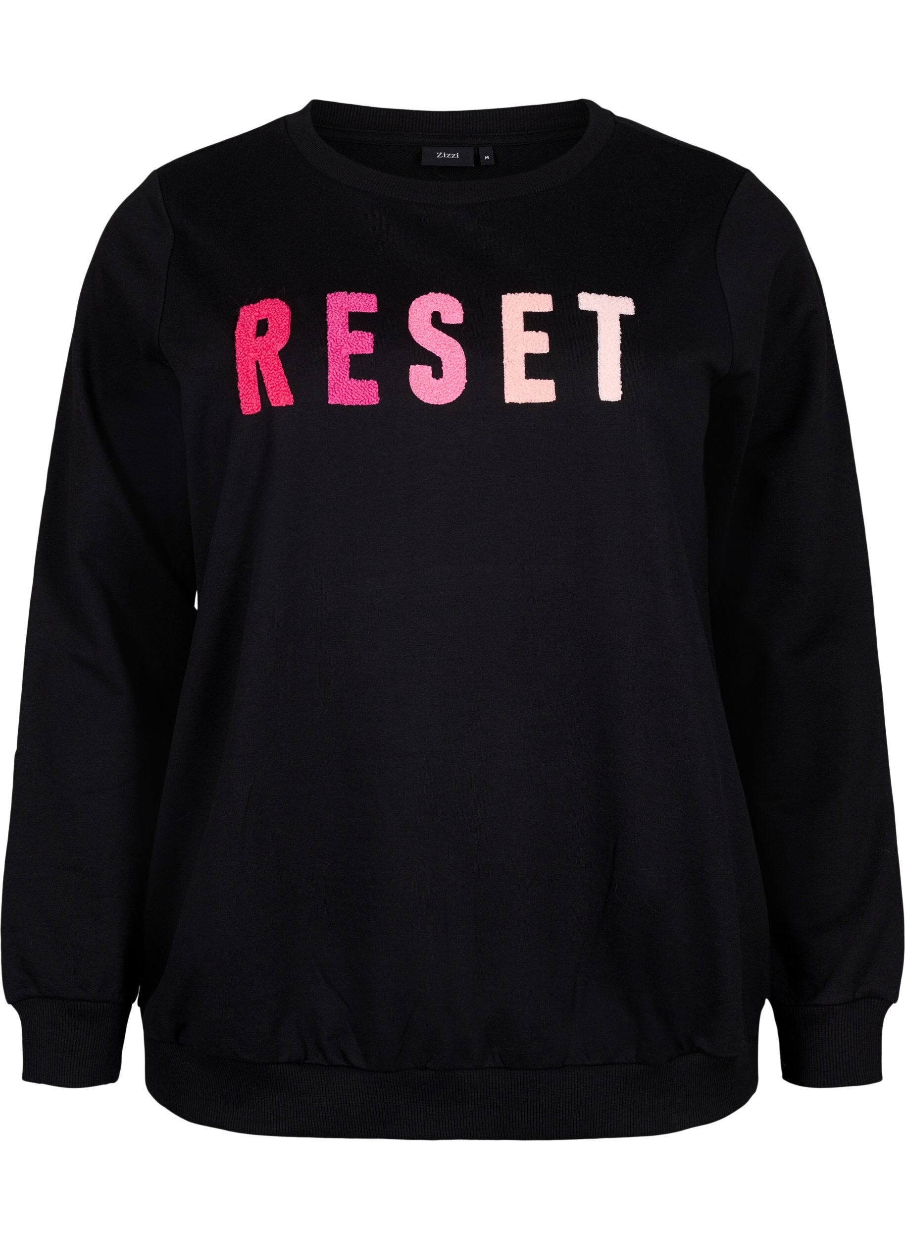 Zizzi Sweatshirt med tekst, Black W. Reset, Packshot image number 0