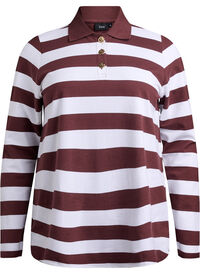 Stripete poloskjorte med lange ermer, Mørk Bordeaux Stripete poloskjorte med lange ermer