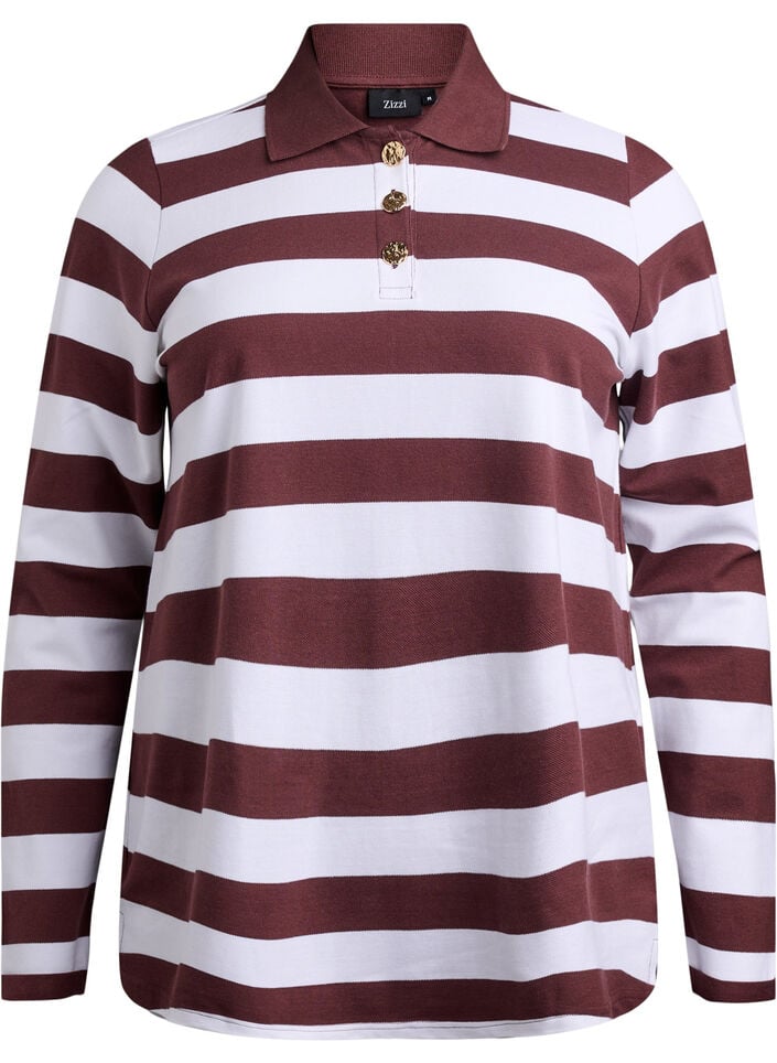 Stripete poloskjorte med lange ermer, Mørk Bordeaux, Packshot image number 0