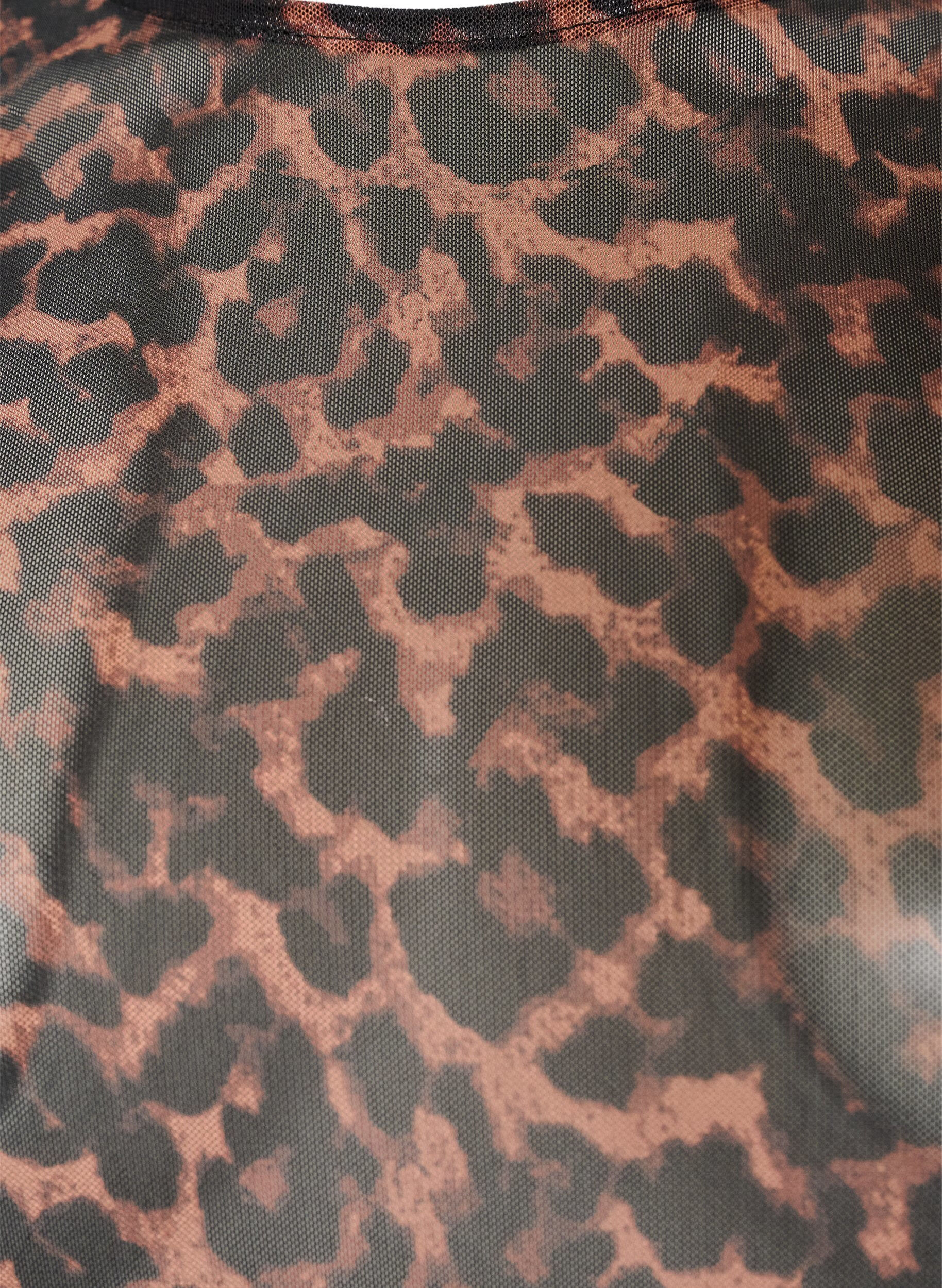 ZizziMesh bluse med trykk, Brun, Packshot image number 2